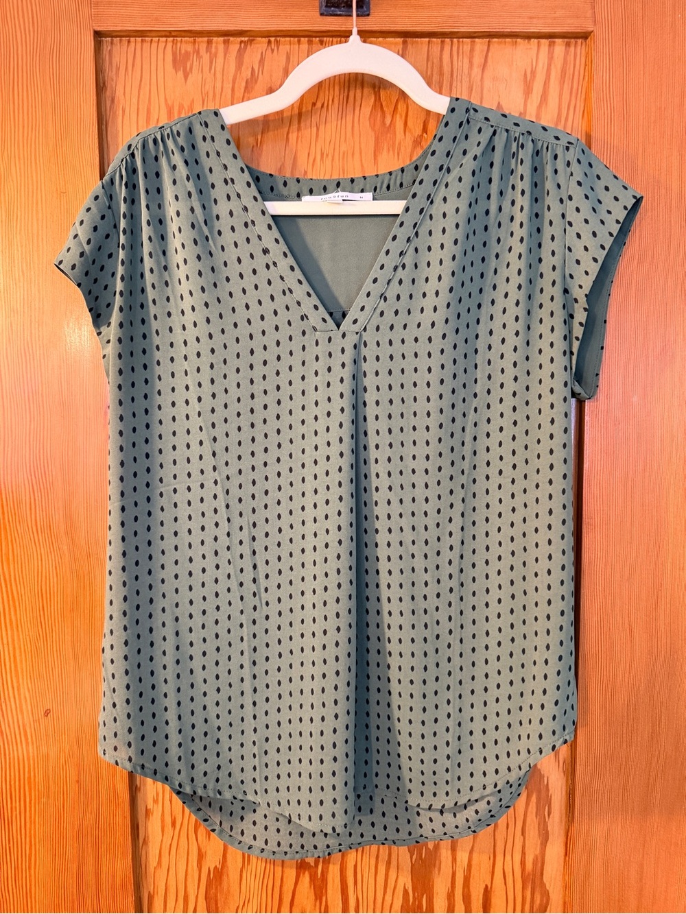 fun 2 fun Olive Green V-Neck Dot Print Blouse